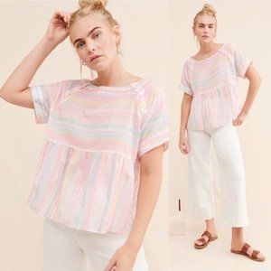 Anthropologie Letty Embroidered Babydoll Blouse